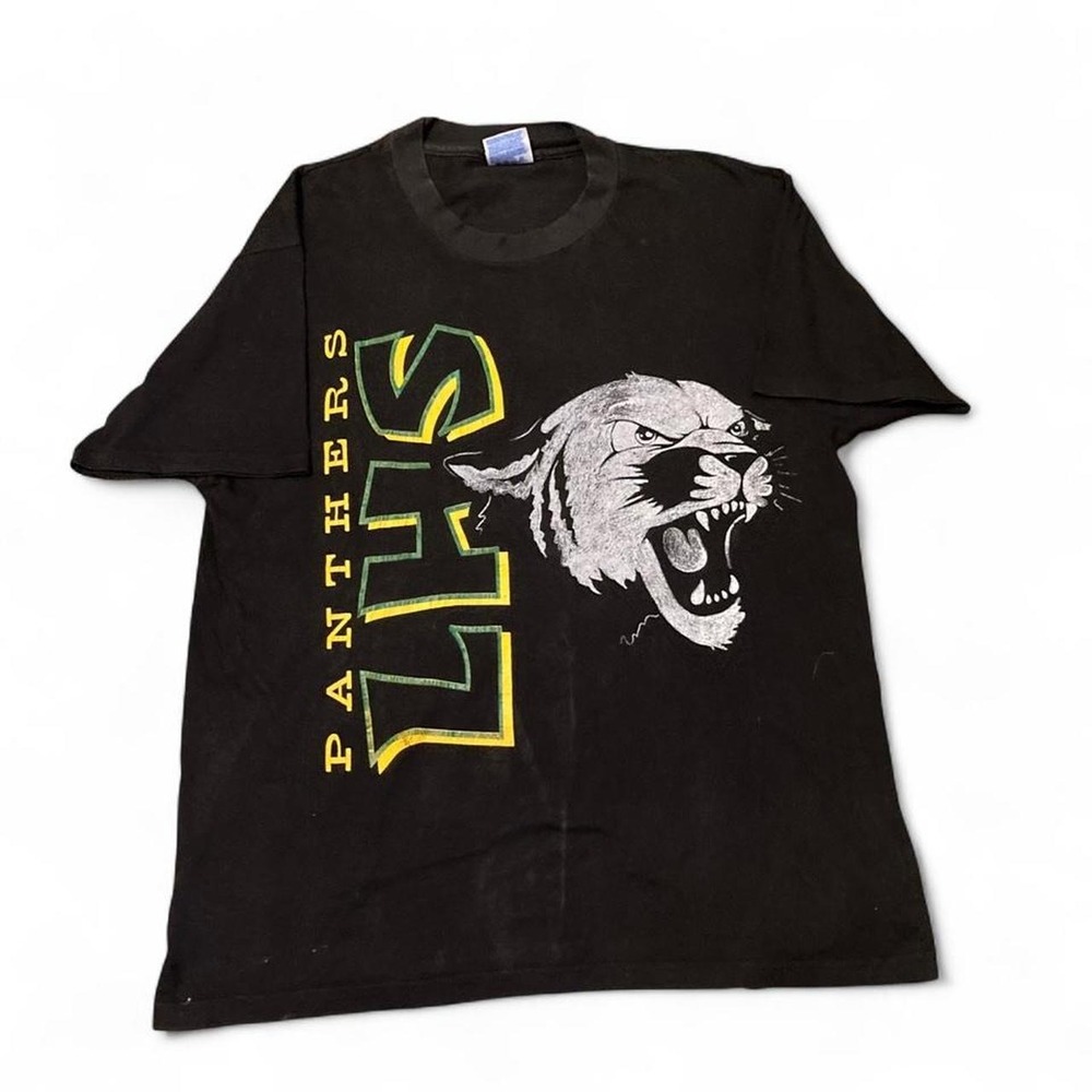 LHS Panthers black graphic tee single stitch vtg 90s collegiate style‎ L/21.5